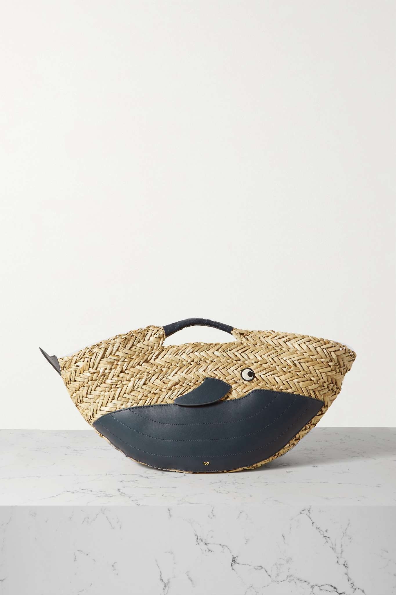 Whale leather-trimmed seagrass basket - 1