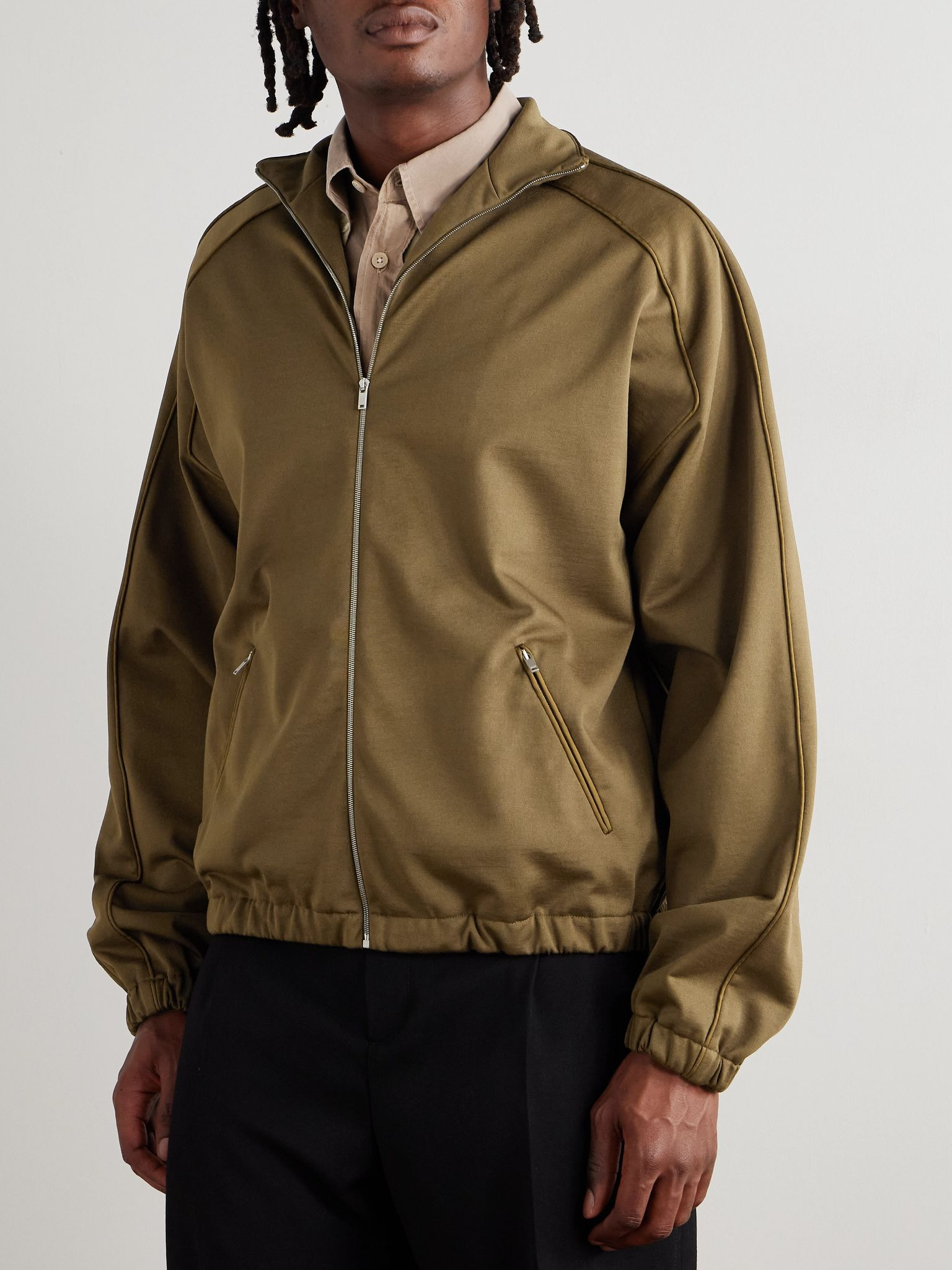 Oversized Cotton-Blend Jersey Zip-Up Sweatshirt Brown - 3