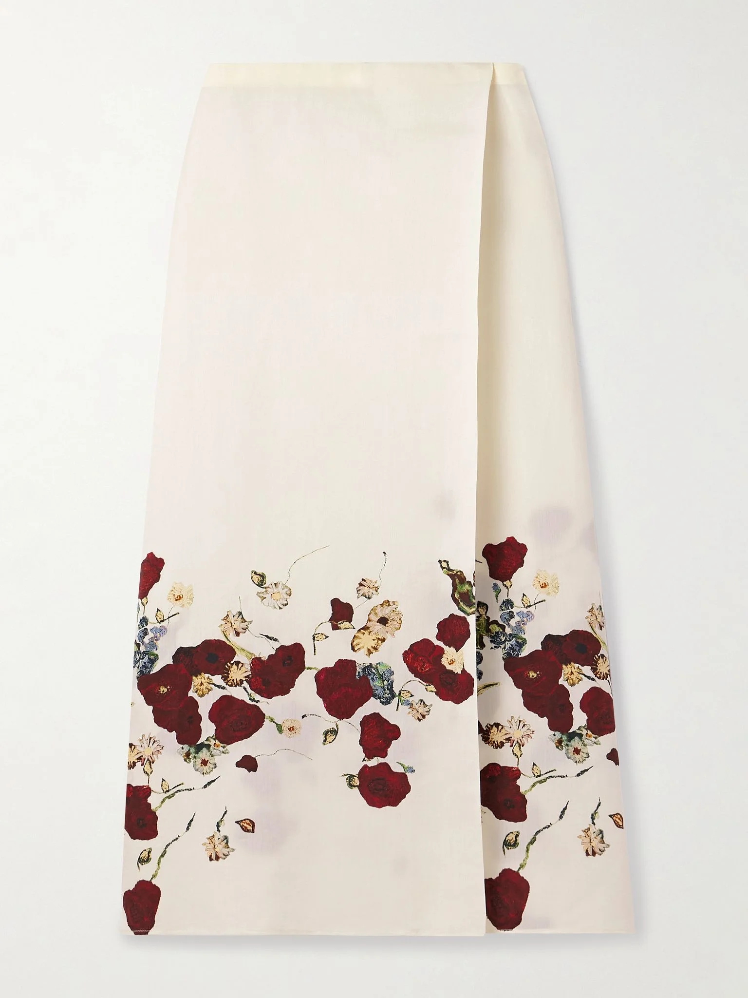 Demi floral-print silk and cotton-blend organza midi skirt Cream - 1