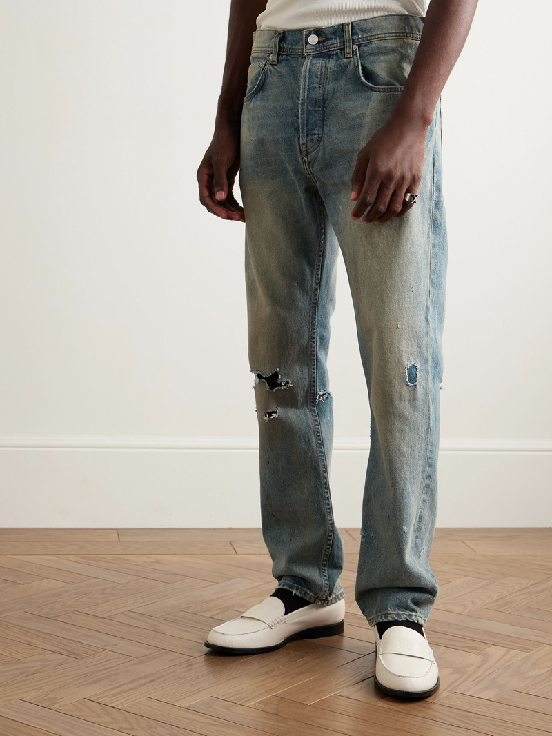 Slim-Fit Straight-Leg Distressed Jeans Blue 3
