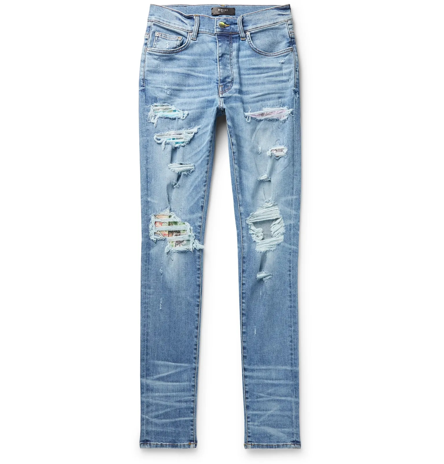 Skinny-Fit Distressed Panelled Stretch-Denim Jeans - 1