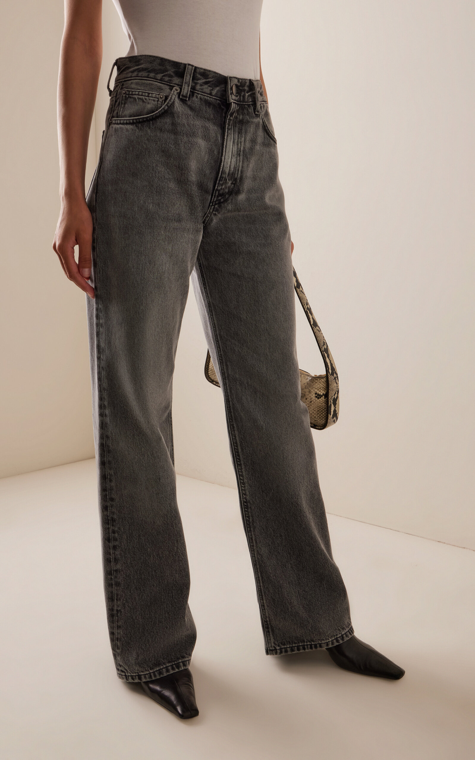 Korea Rigid Mid-Rise Flared-Leg Jeans grey - 3