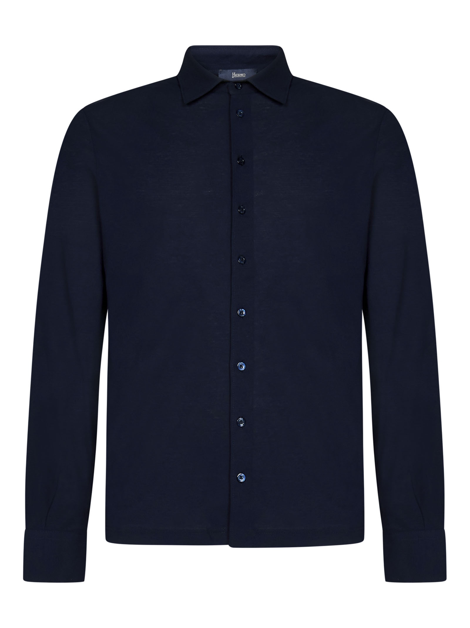 Midnight blue shirt in light and breathable voile crêpe jersey with pointed collar. - 1