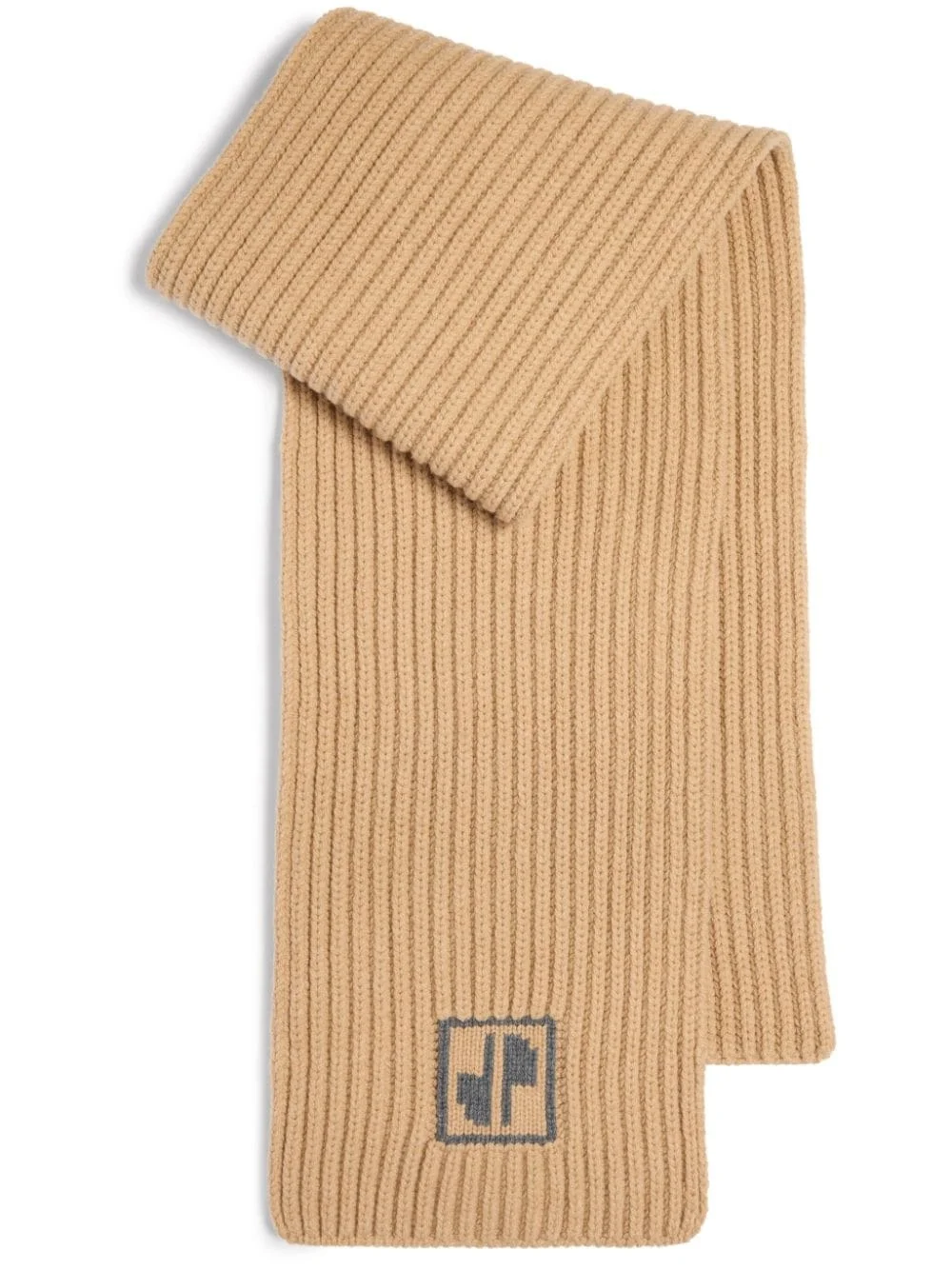 logo-intarsia wool ribbed scarf - 1