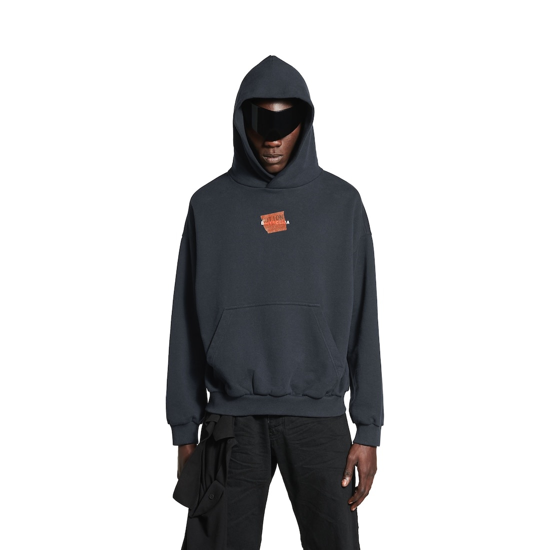 Men's Taped Balenciaga Back Hoodie Medium Fit in Faded Black - 5