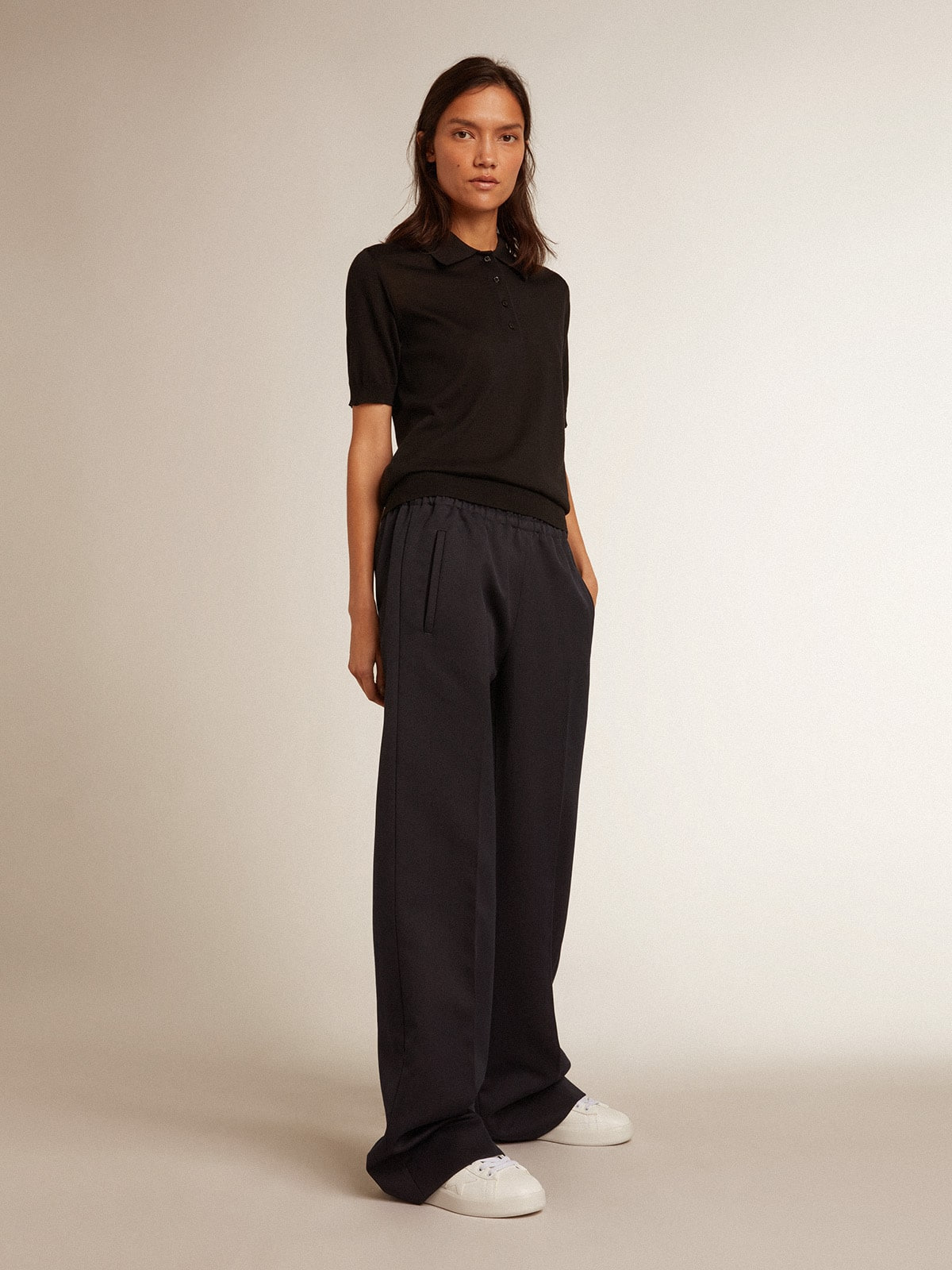 Women’s polo shirt in black merino wool - 3