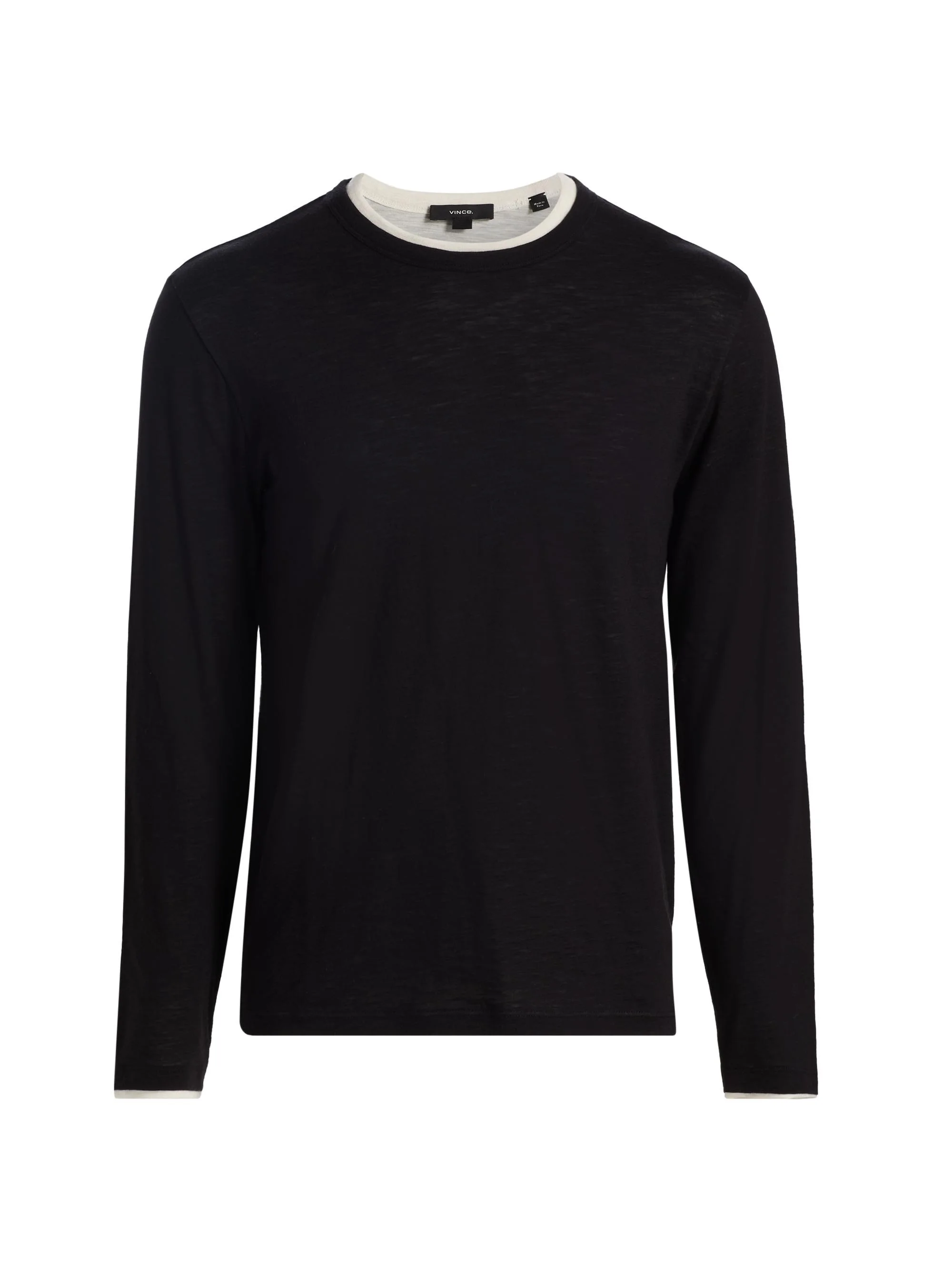 Men's Fine Slub Cotton Double-Layer Crewneck T-Shirt - Black Smock - 1