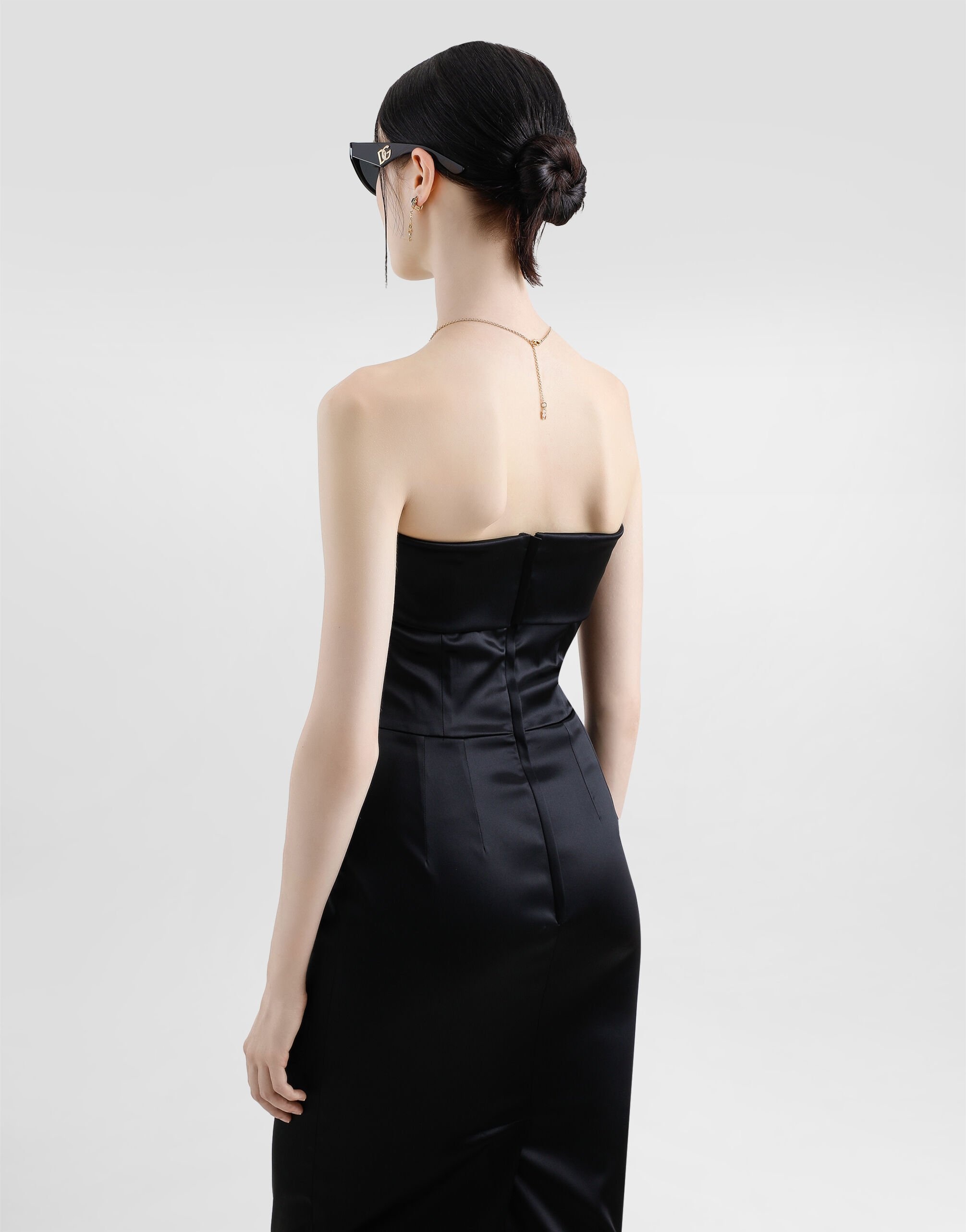 Satin calf-length corset sheath dress - 6