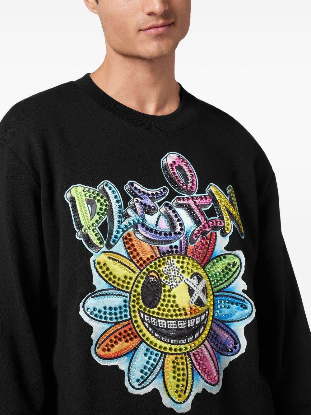 Stones Smile-embellished flower sweatshirt - 4