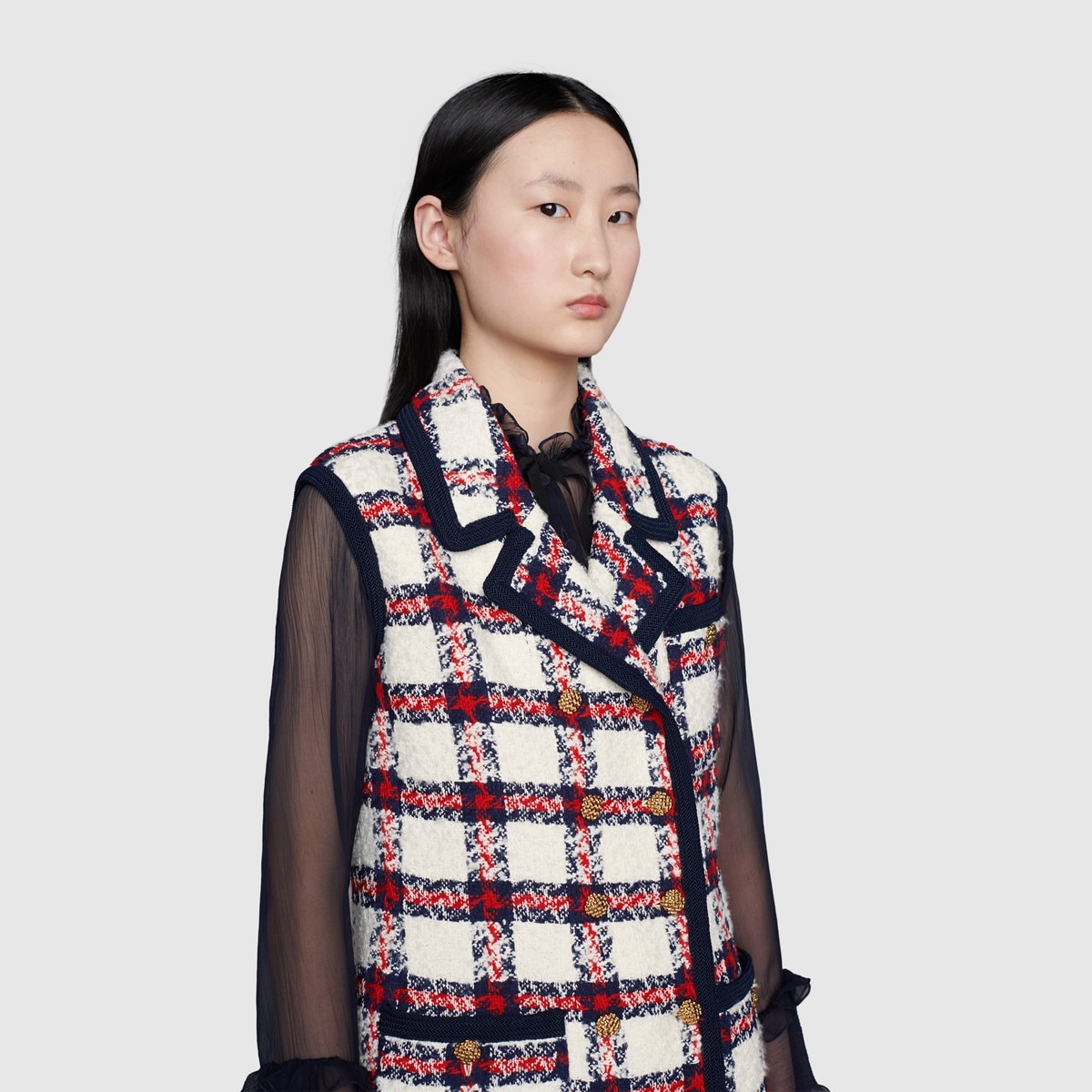 Check tweed sleeveless jacket - 5