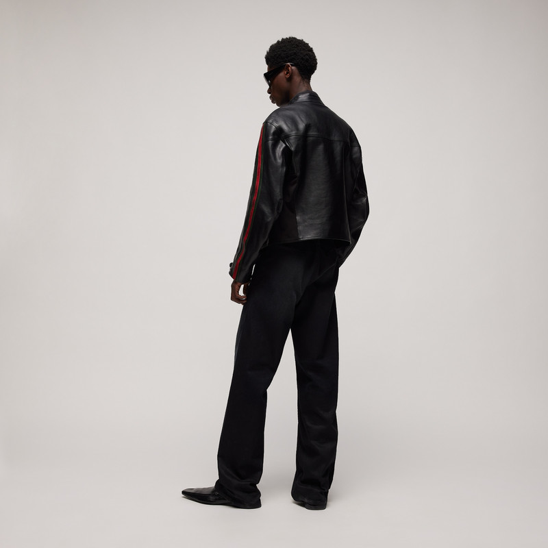 Leather biker jacket with Web detail 3