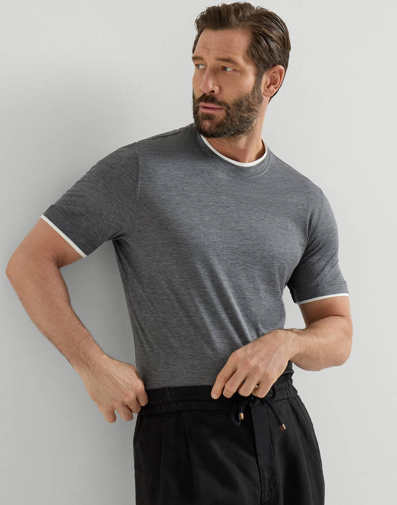 Silk and cotton jersey crew neck T-shirt with faux-layering 5