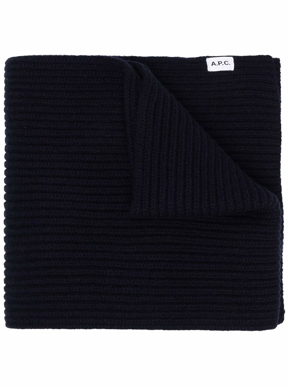 logo-patch ribbed-knit scarf - 1