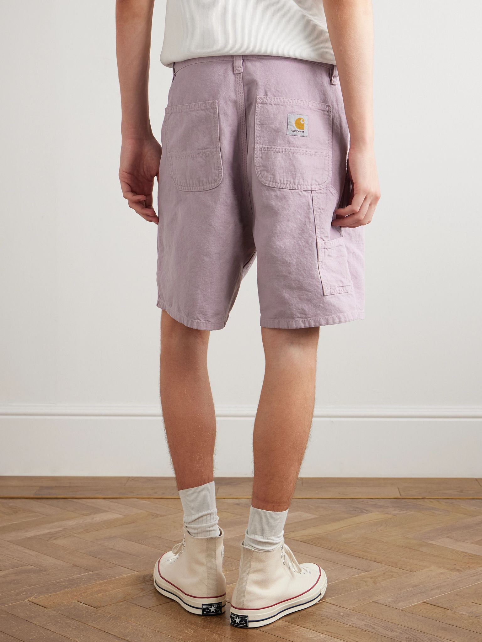 Walter Single Knee Wide-Leg Cotton and Linen-Blend Canvas Shorts Pink - 4