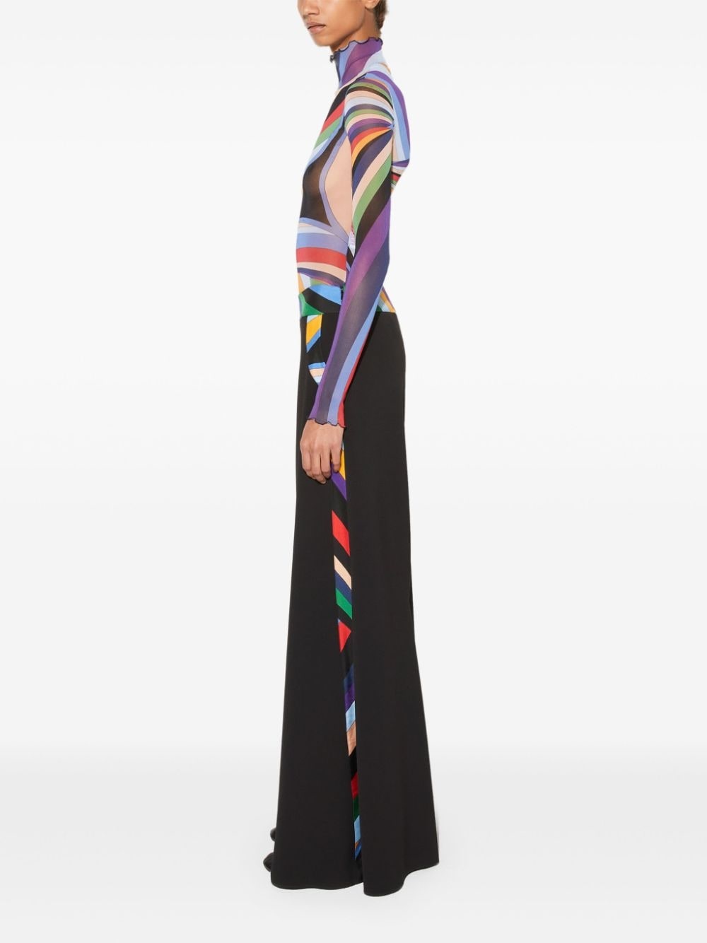 Iride-print trim palazzo trousers - 3