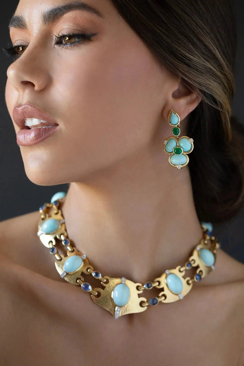 DAVID WEBB Turquoise Shangri-La Earrings outlook