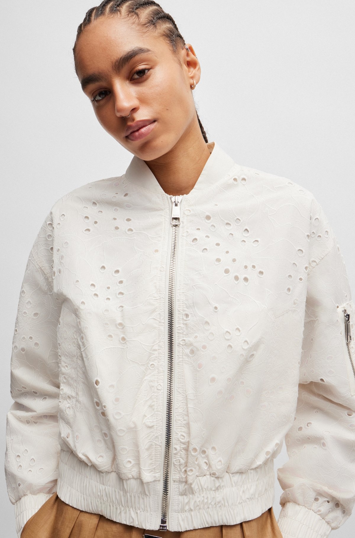 EMBROIDERED BOMBER JACKET WITH ZIPPED SLEEVE POCKET - 5