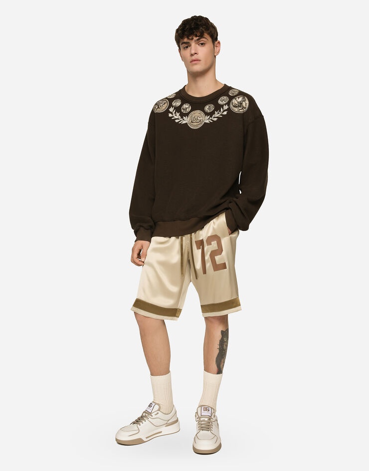 Silk Bermuda jogging shorts with logo print and appliqué - 5