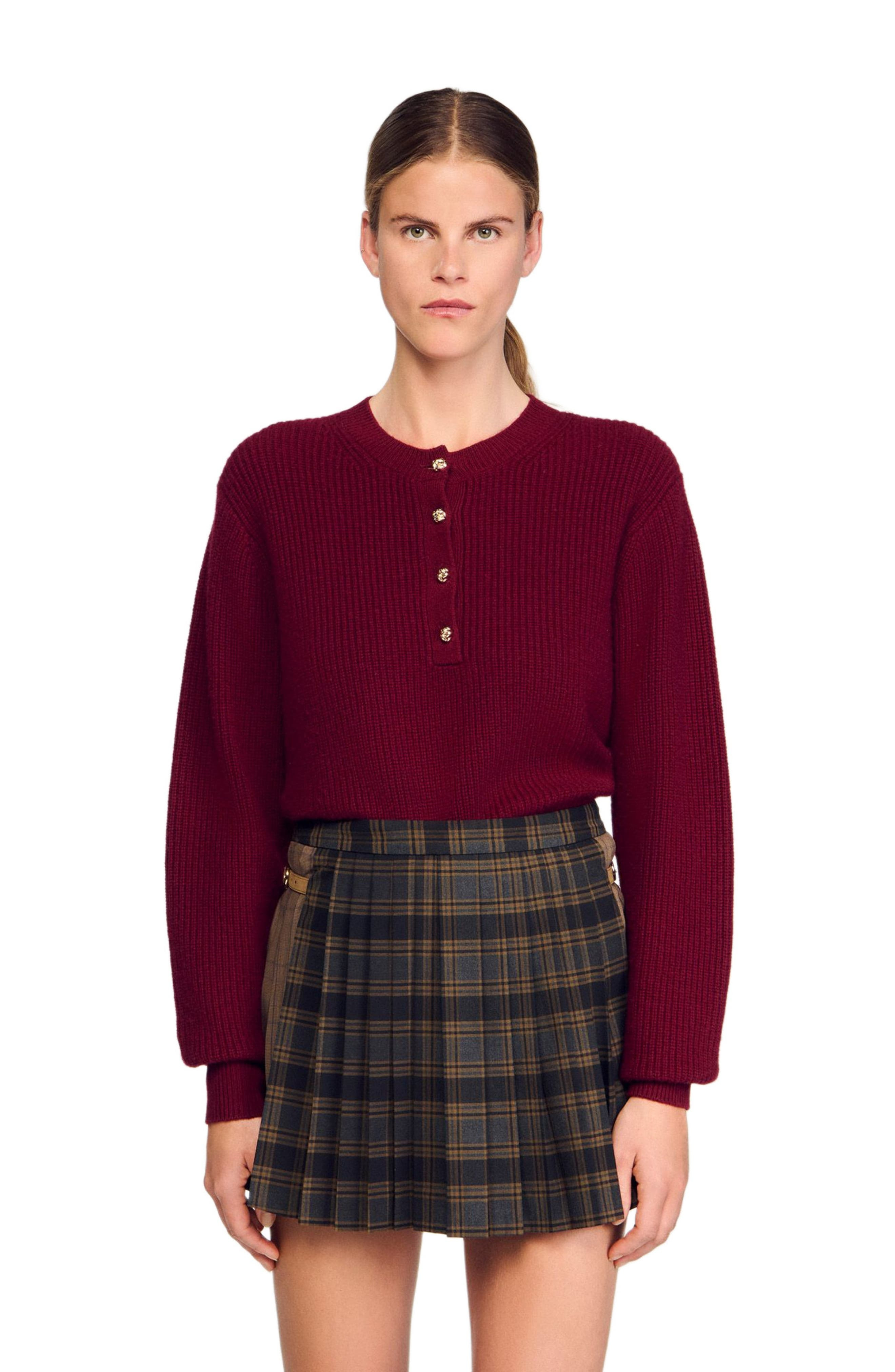 SANDRO Wool and cashmere sweater in Bordeaux at Nordstrom - 4
