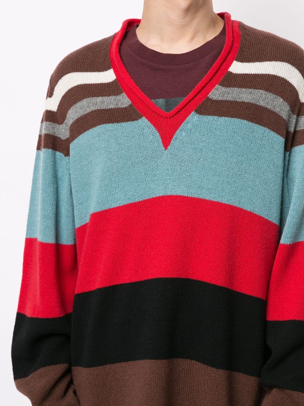 striped v-neck jumper  - 5