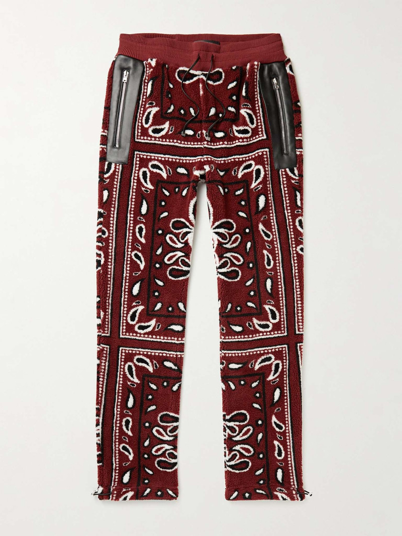 Straight-Leg Leather-Trimmed Bandana-Print Fleece Sweatpants - 1