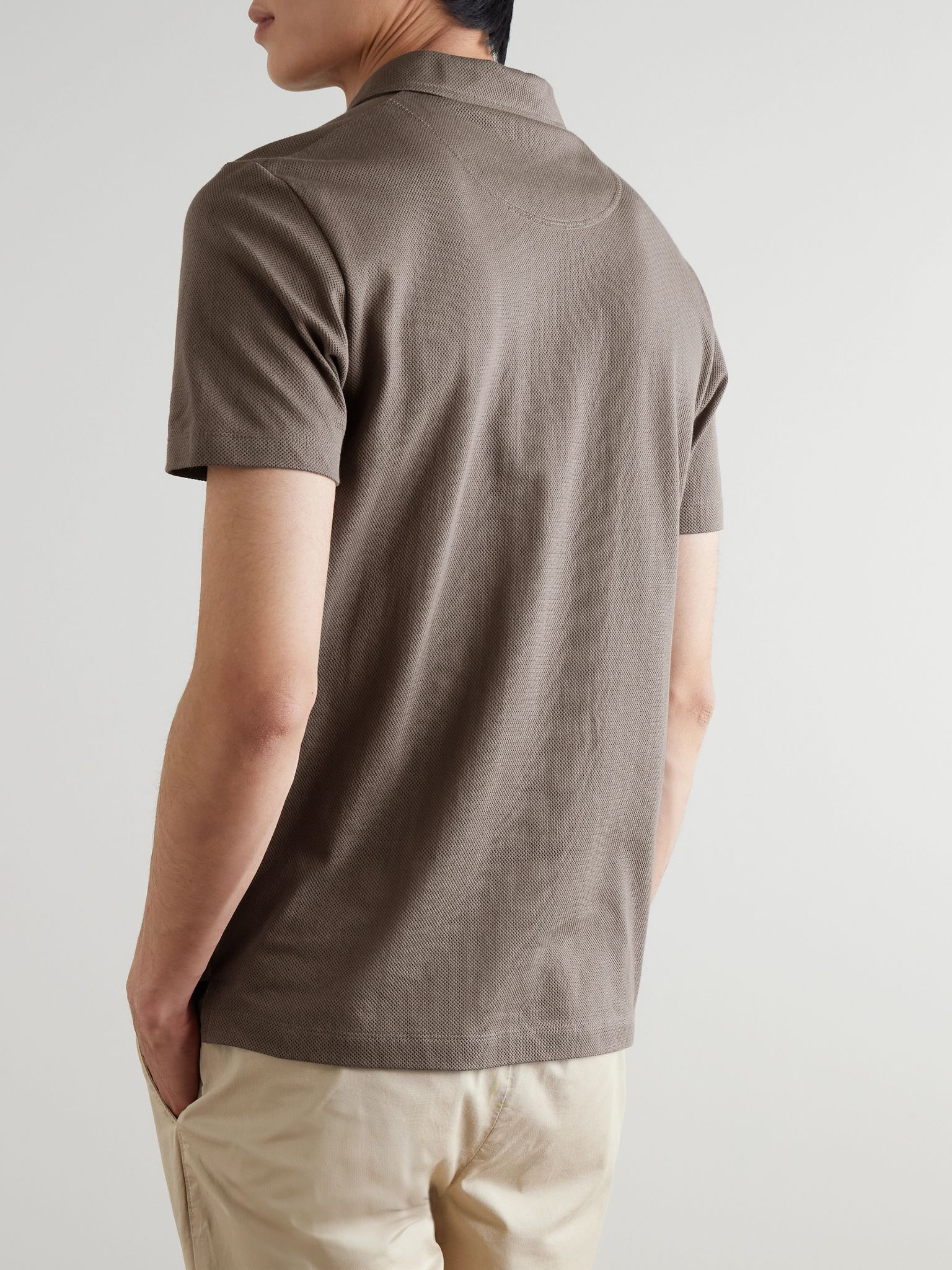 Riviera Cotton-Mesh Polo Shirt Brown - 4