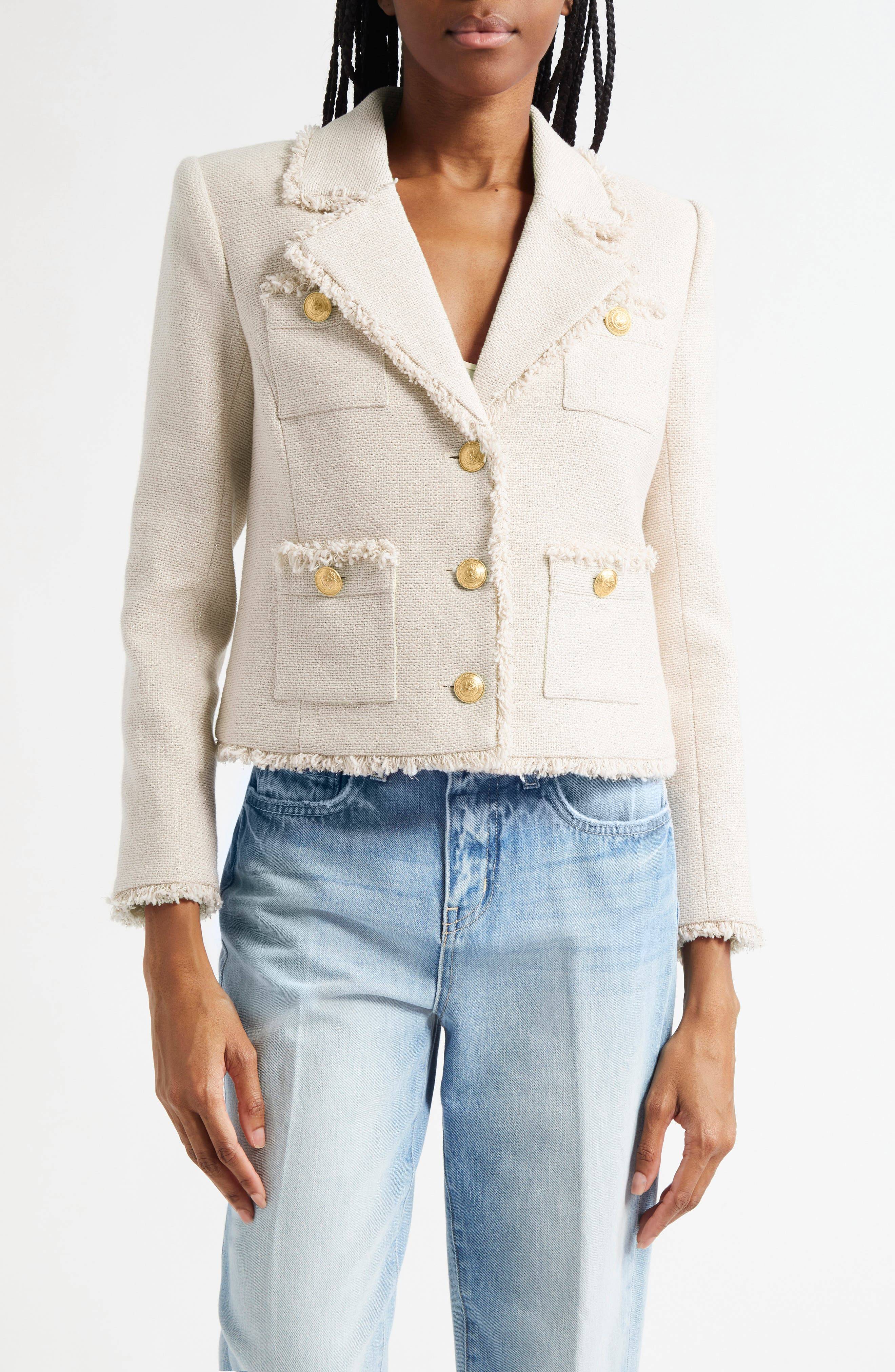 L'AGENCE Sylvia Metallic Blazer in Ivory/Light Gold at Nordstrom - 1