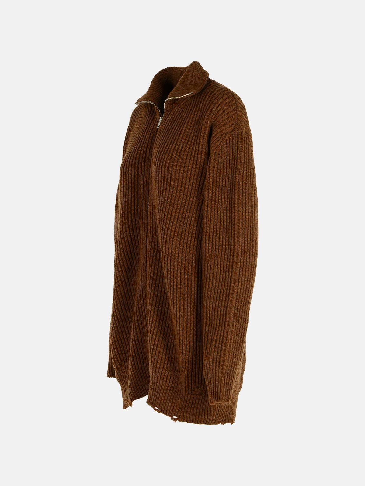 BROWN VIRGIN WOOL SWEATER - 2
