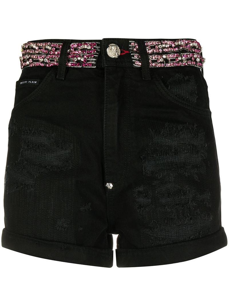 crystal embellished denim shorts 1