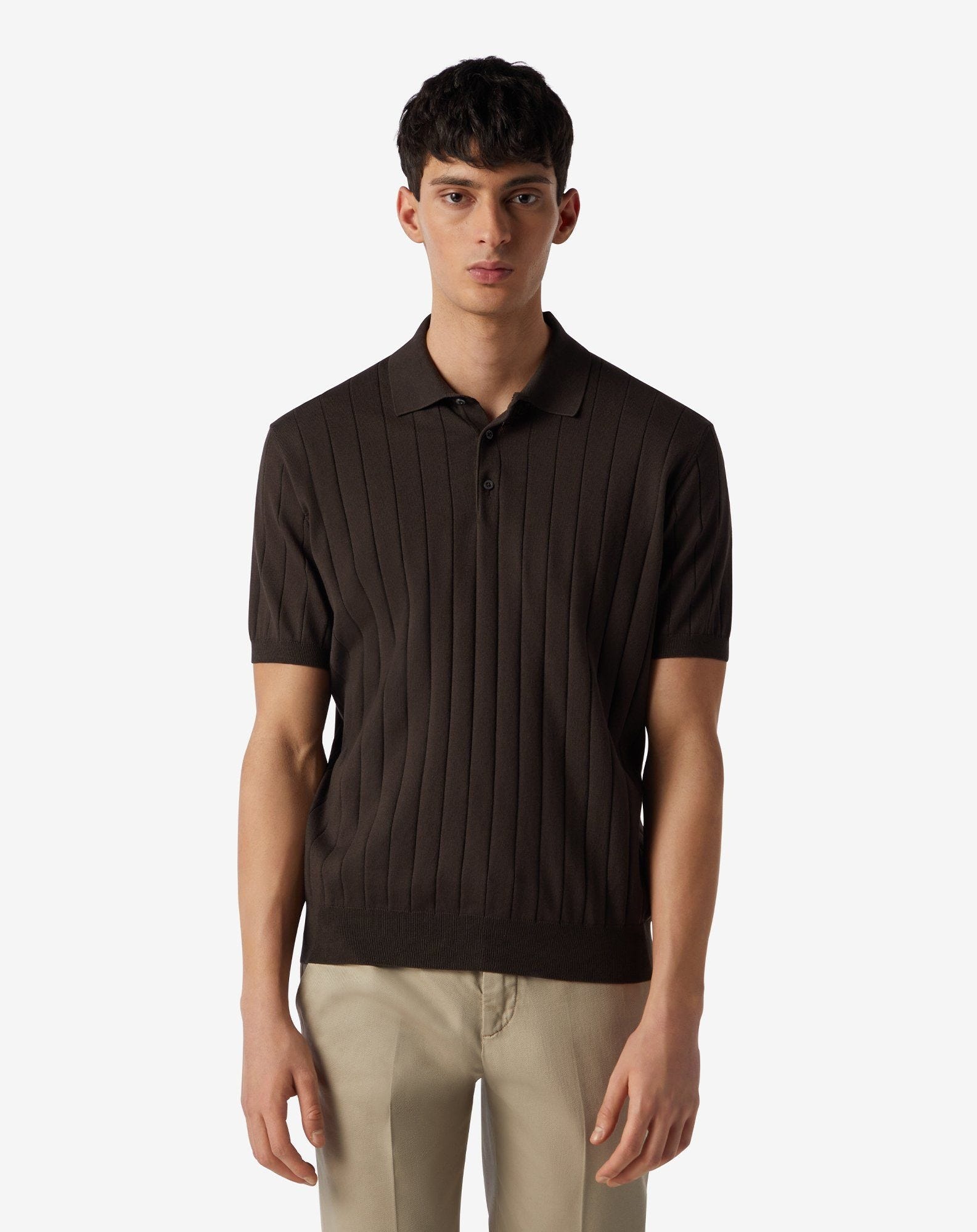 Brown button-up Pima cotton polo shirt - 1