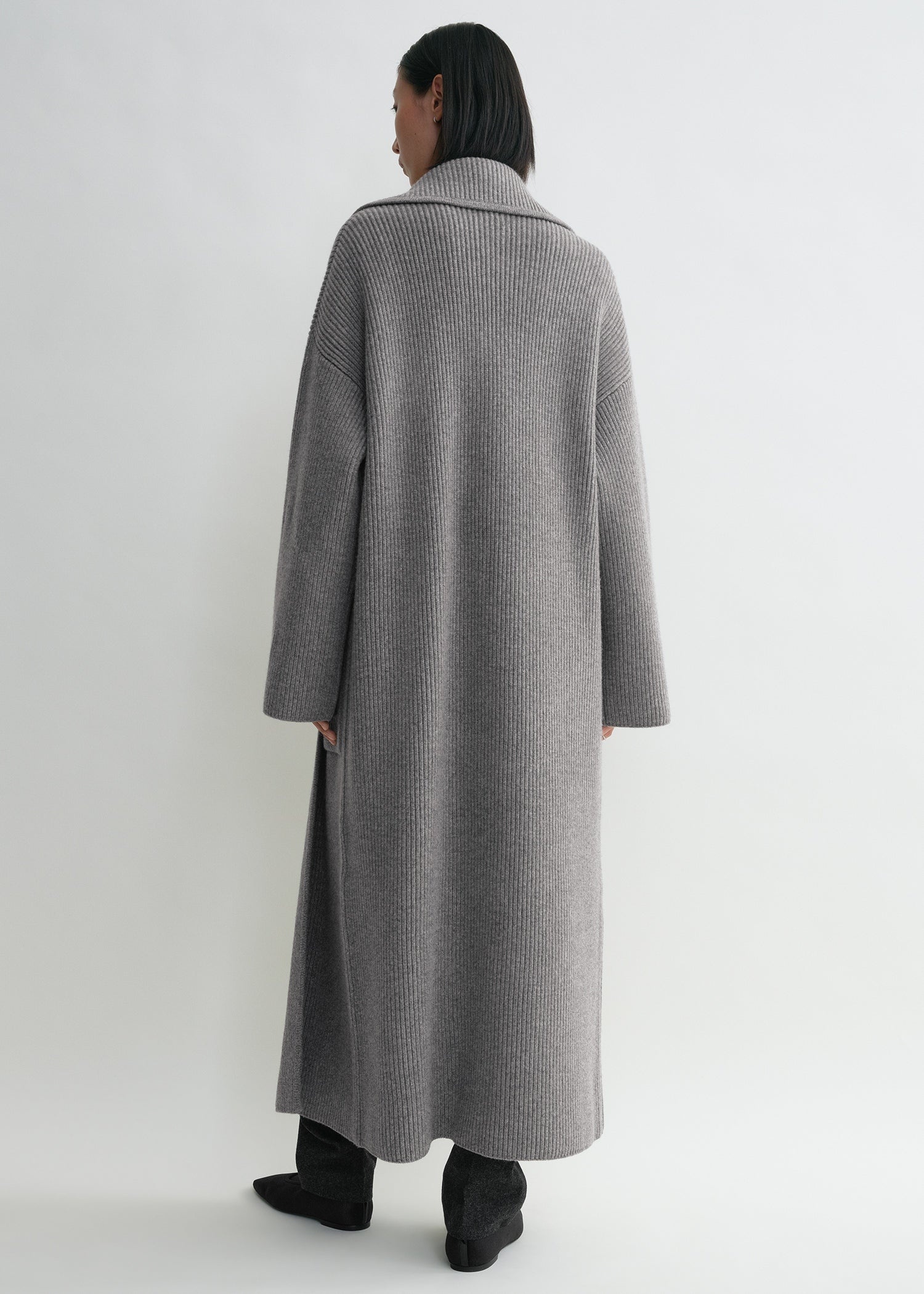 Rib-knit cardi coat grey melange - 4