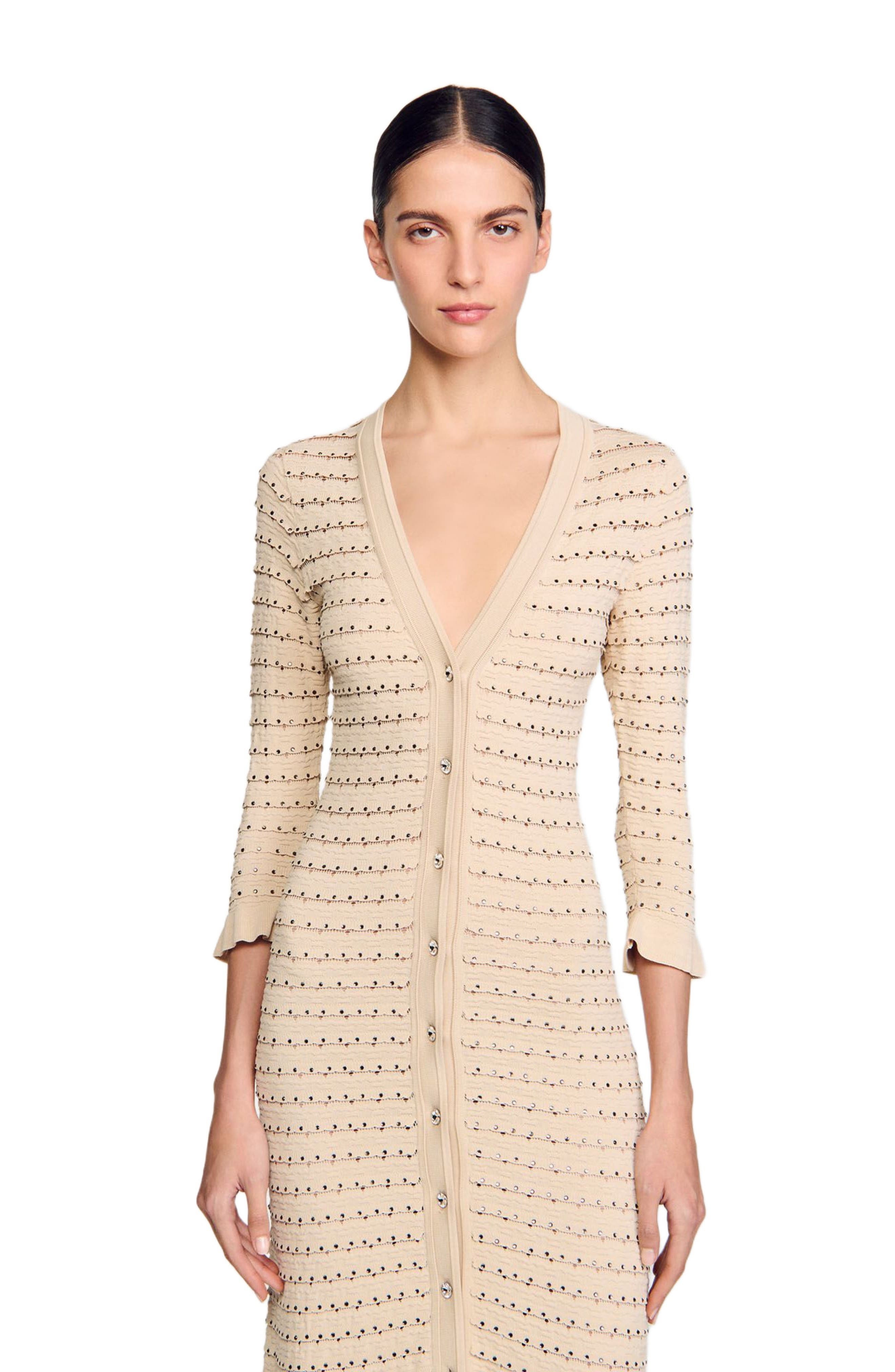 SANDRO Rhinestone knit maxi dress in Beige at Nordstrom - 3