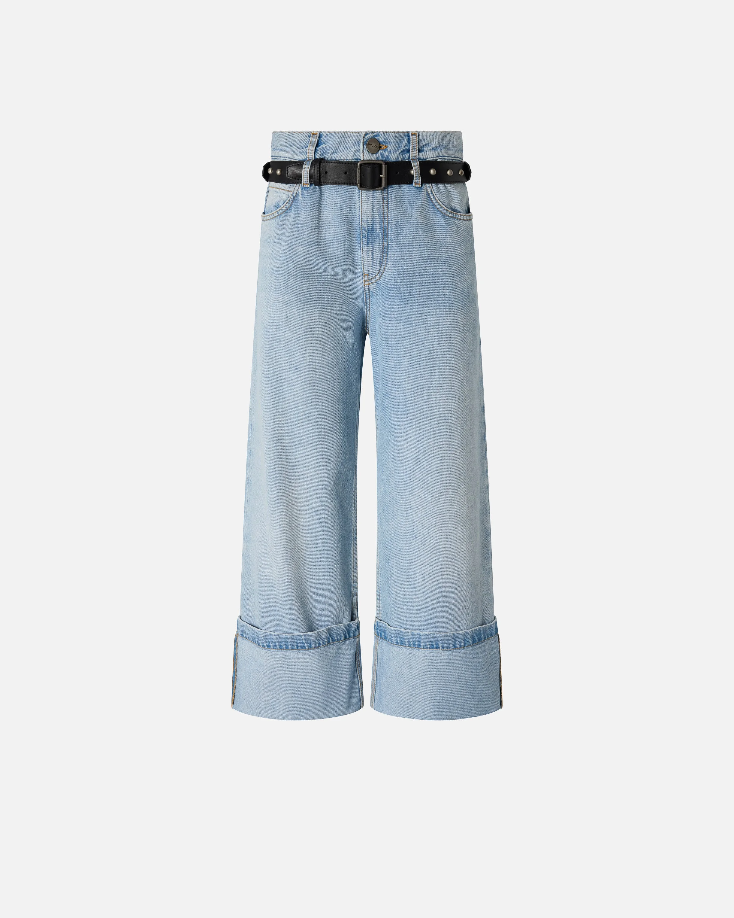 CROPPED JEANS WITH LEATHER BELT - 1