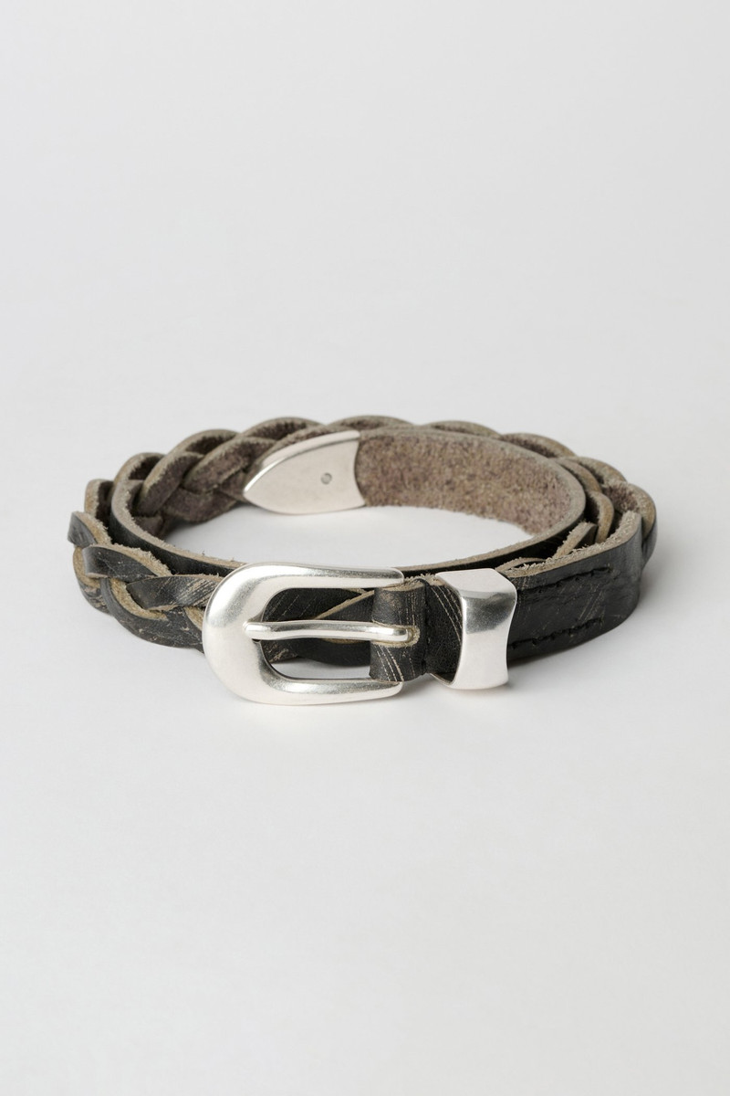 2 cm Braided Belt Soft Coal Torn Bovine 1