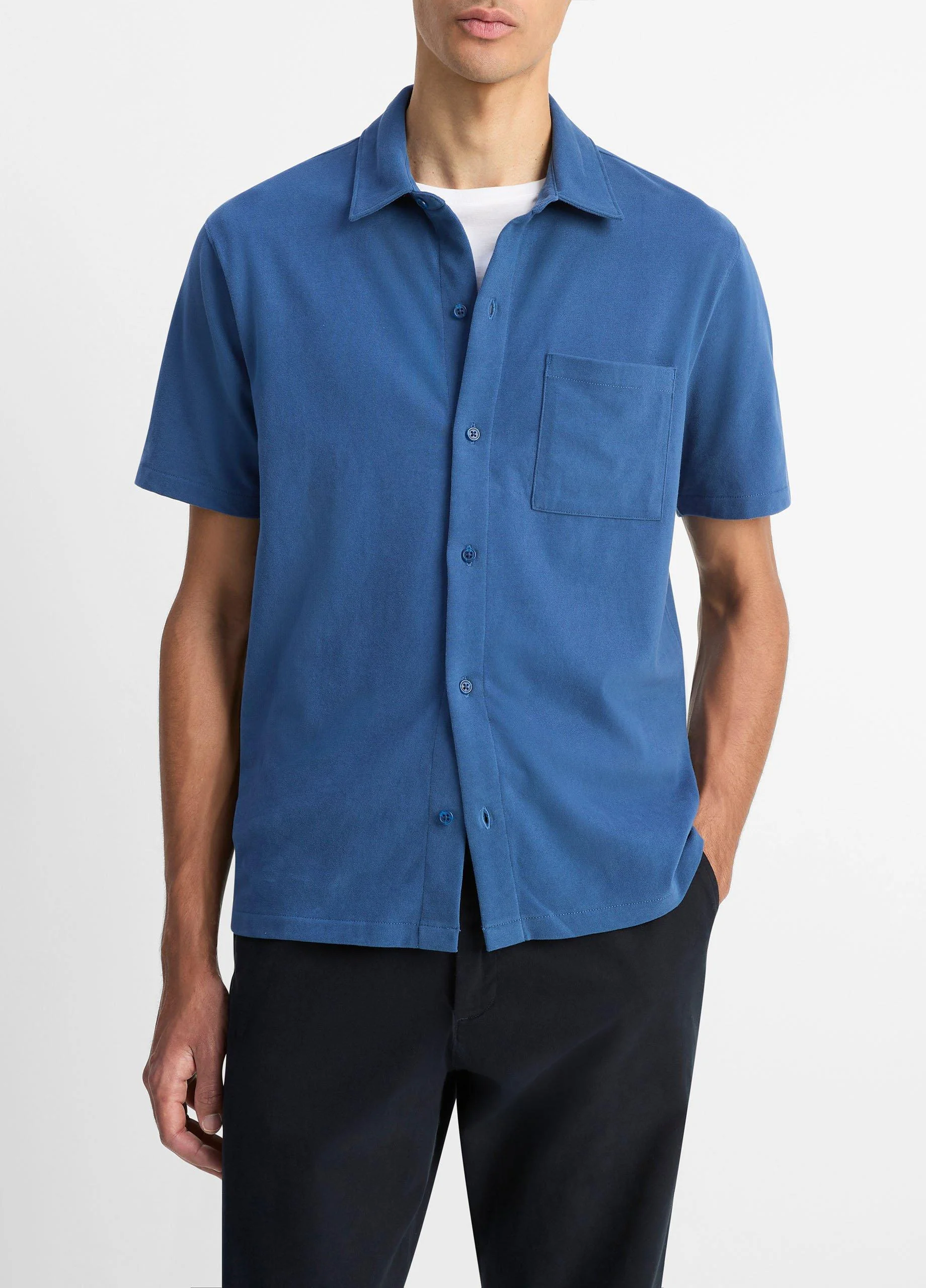Sueded Cotton Jersey Button-Front Shirt - 1