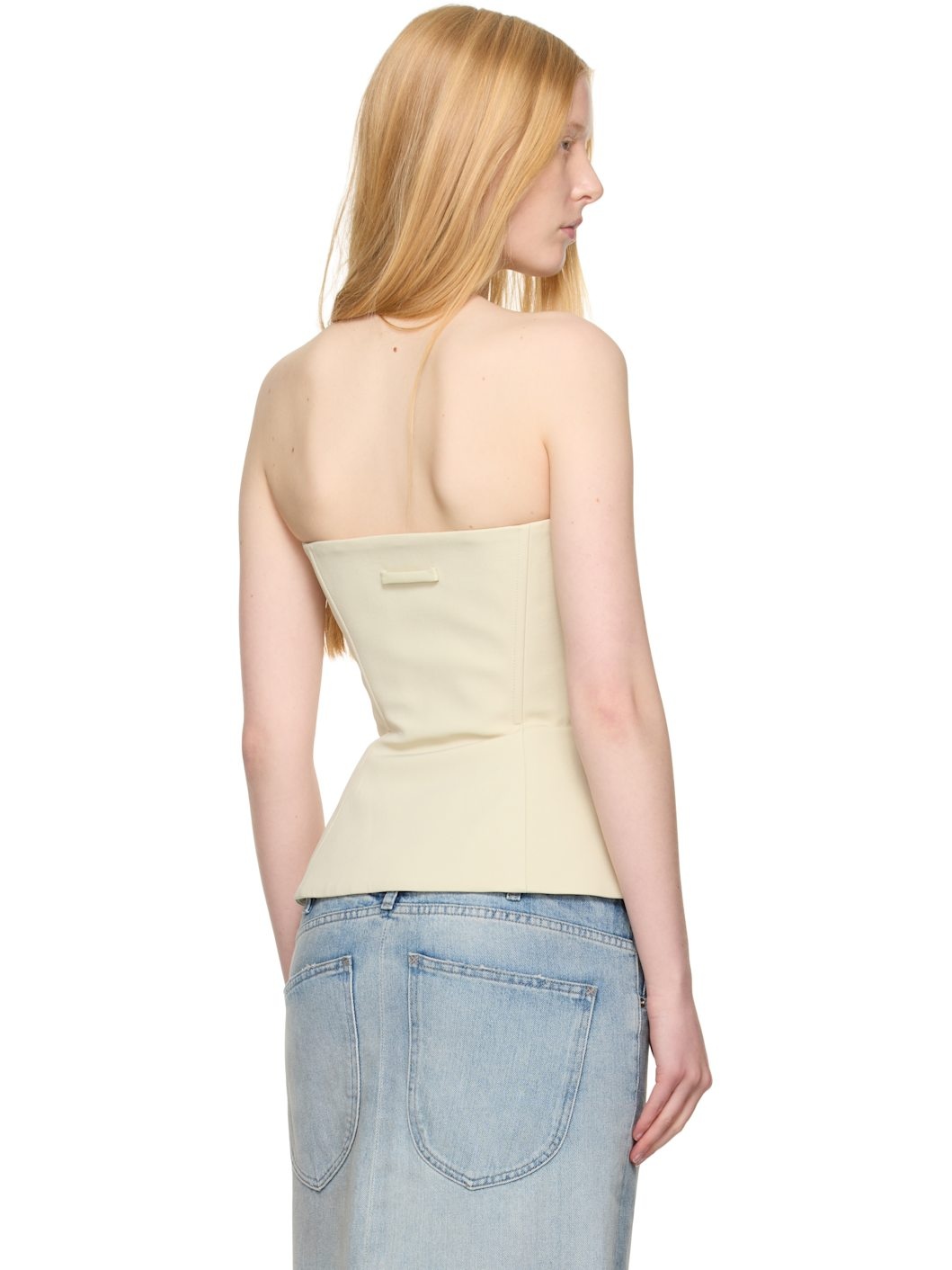 SSENSE Exclusive Beige Topstitching Corset Top - 3