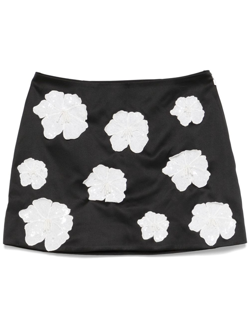 floral-appliqué satin mini skirt 1