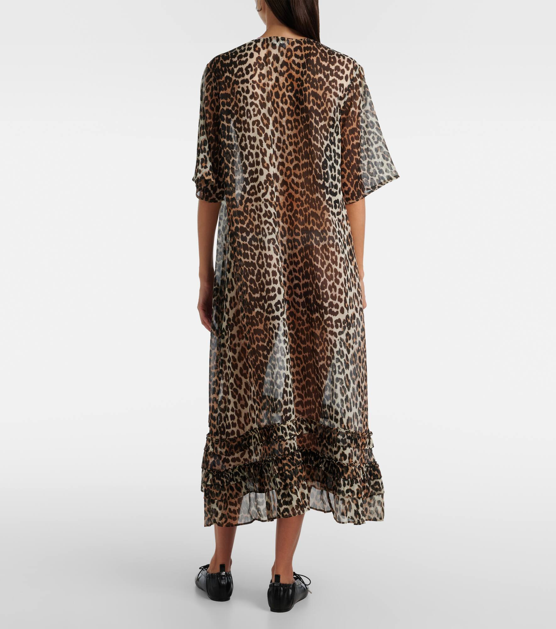 Leopard-print sheer chiffon midi dress - 3