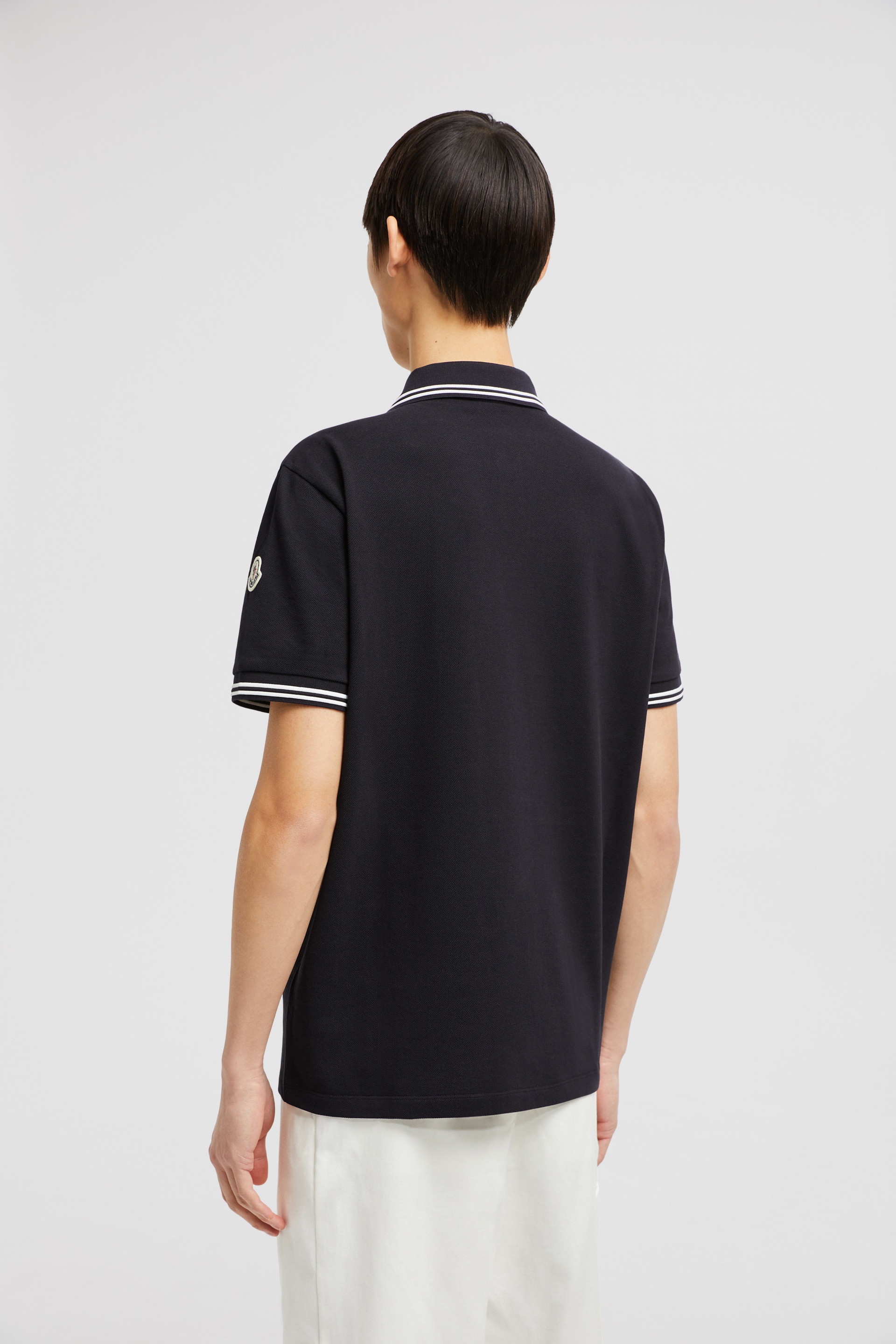 Striped Trim Cotton Piquet Polo Shirt - 5