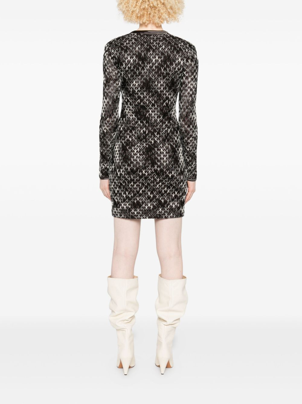 geometric-pattern V-neck dress - 4