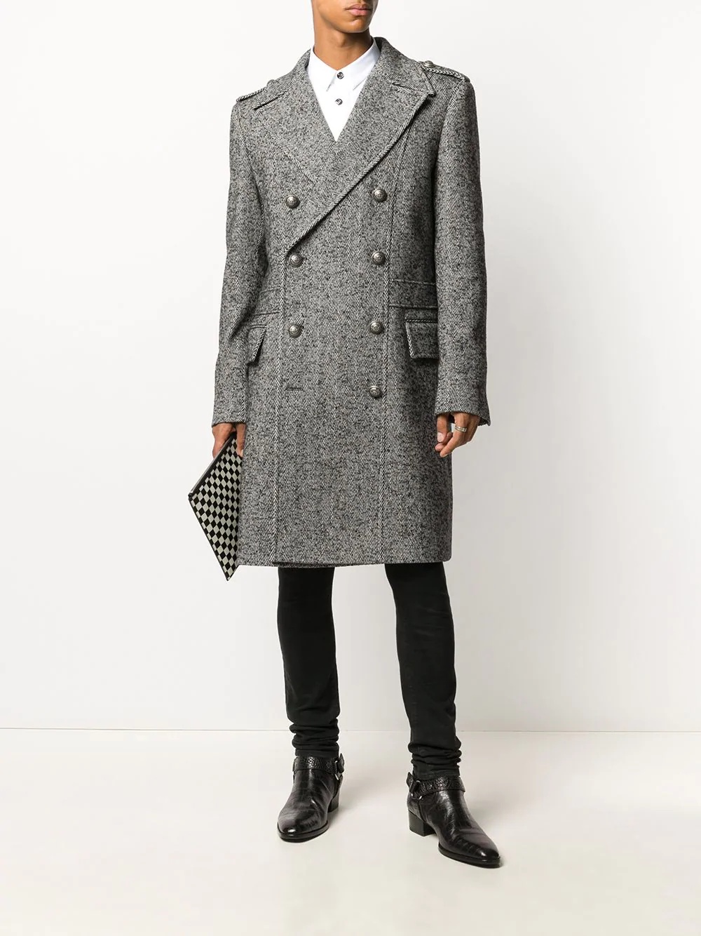 herringbone double-breasted coat - 2