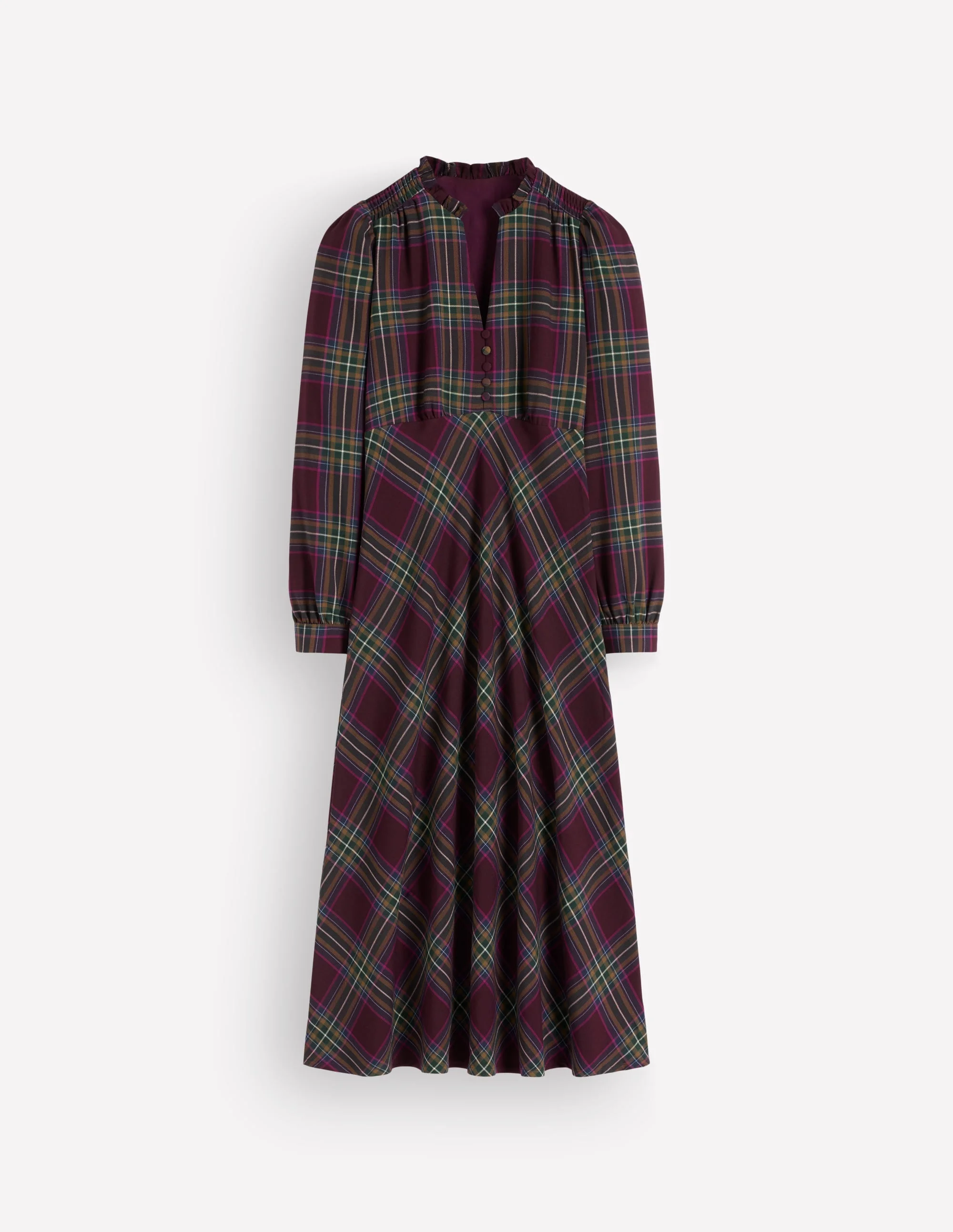 Cassie Checked Tea Dress-Maroon and Olive Check - 1