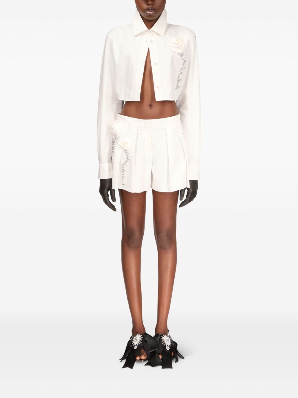 crystal-embellished cropped shirt - 2