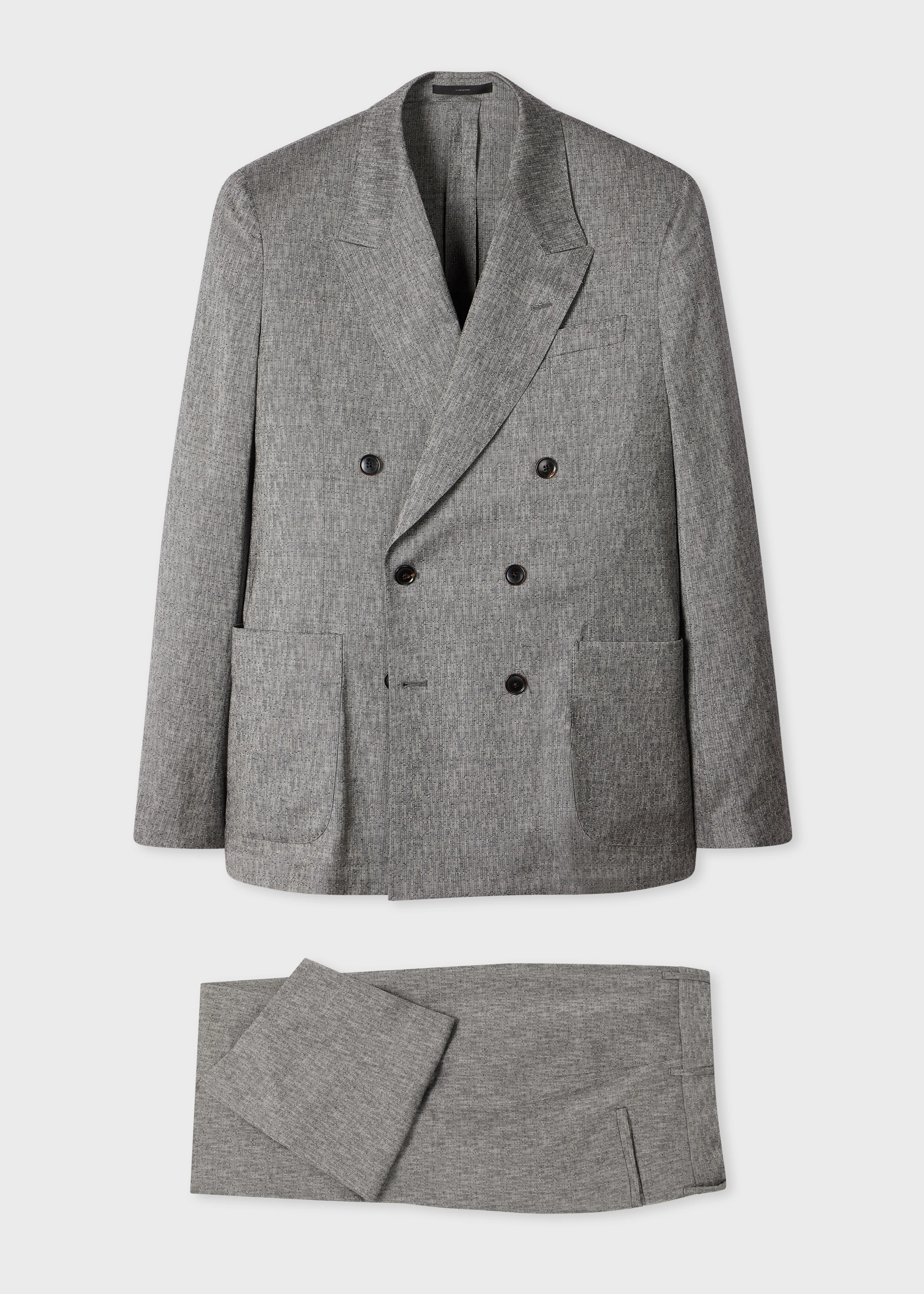 Grey Wool Jacquard Double-Breasted Suit - 1