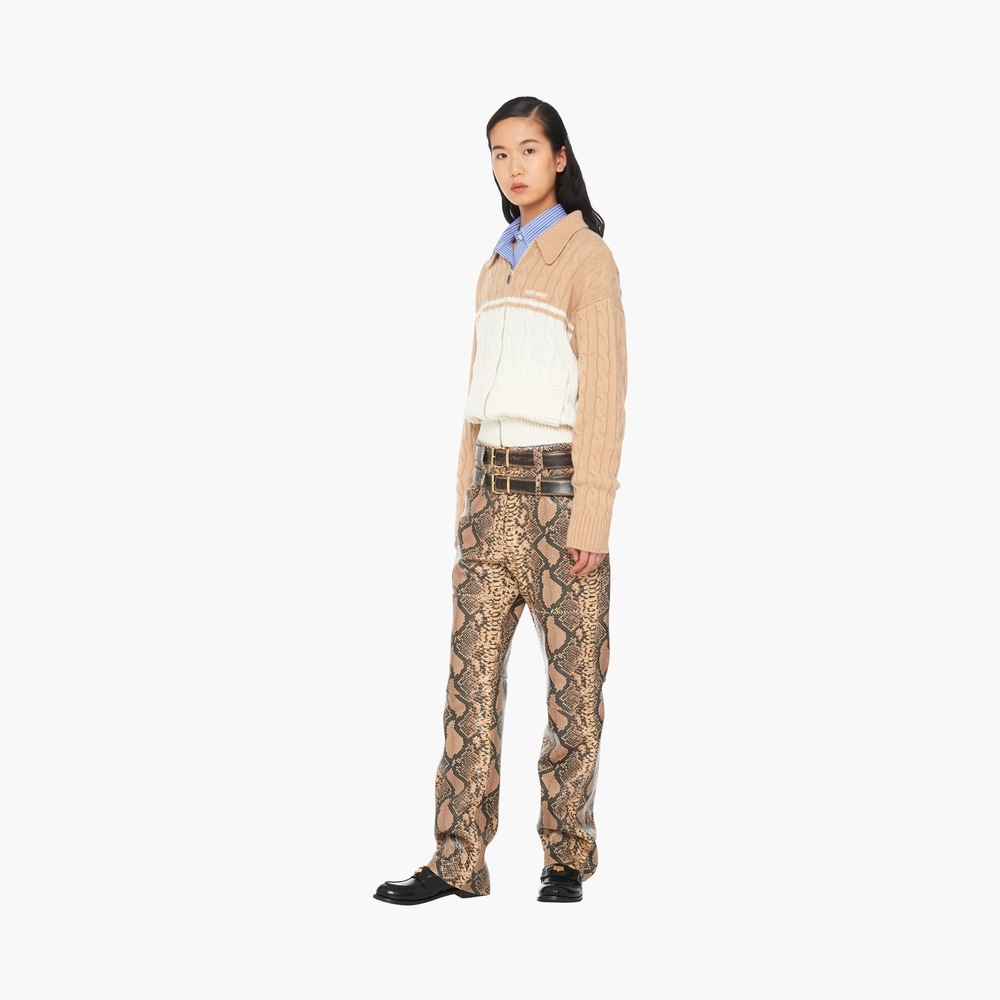 Python-print leather pants - 2