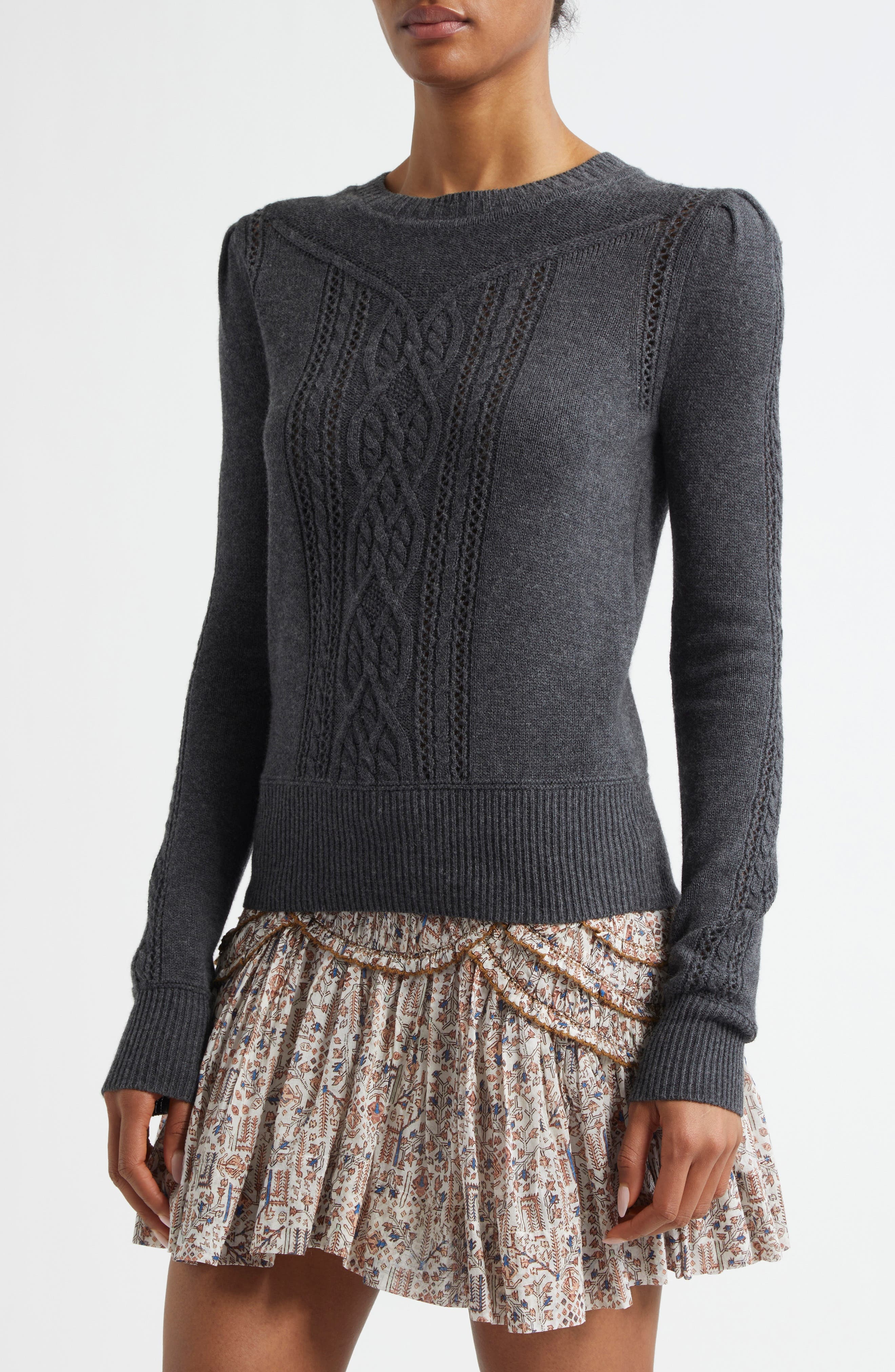 Isabel Marant Étoile Kelia Cotton & Wool Cable Sweater in Anthracite at Nordstrom - 5