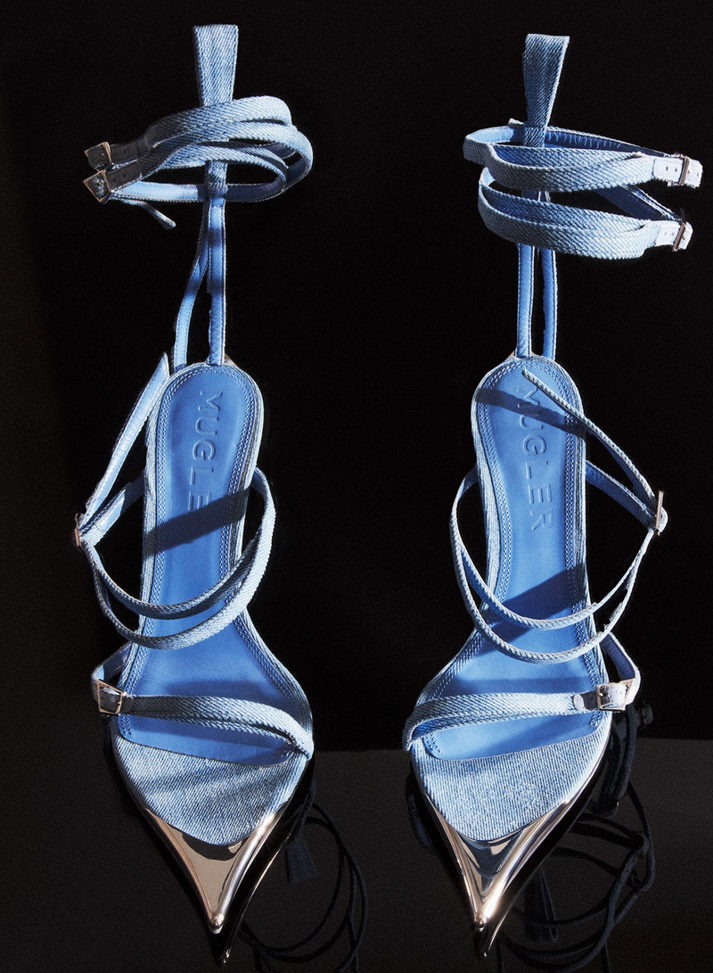 MUGLER Strappy denim Fang 95 sandals outlook