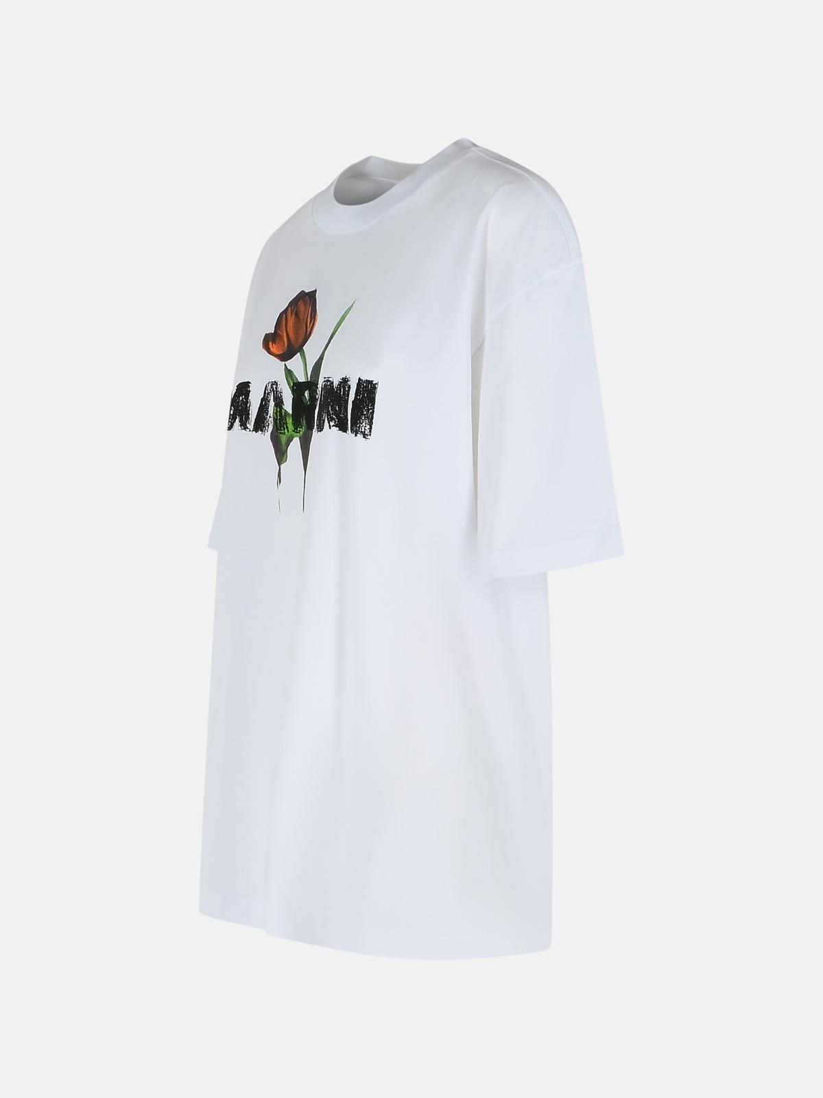 WHITE COTTON T-SHIRT WITH TULIP PRINT - 2