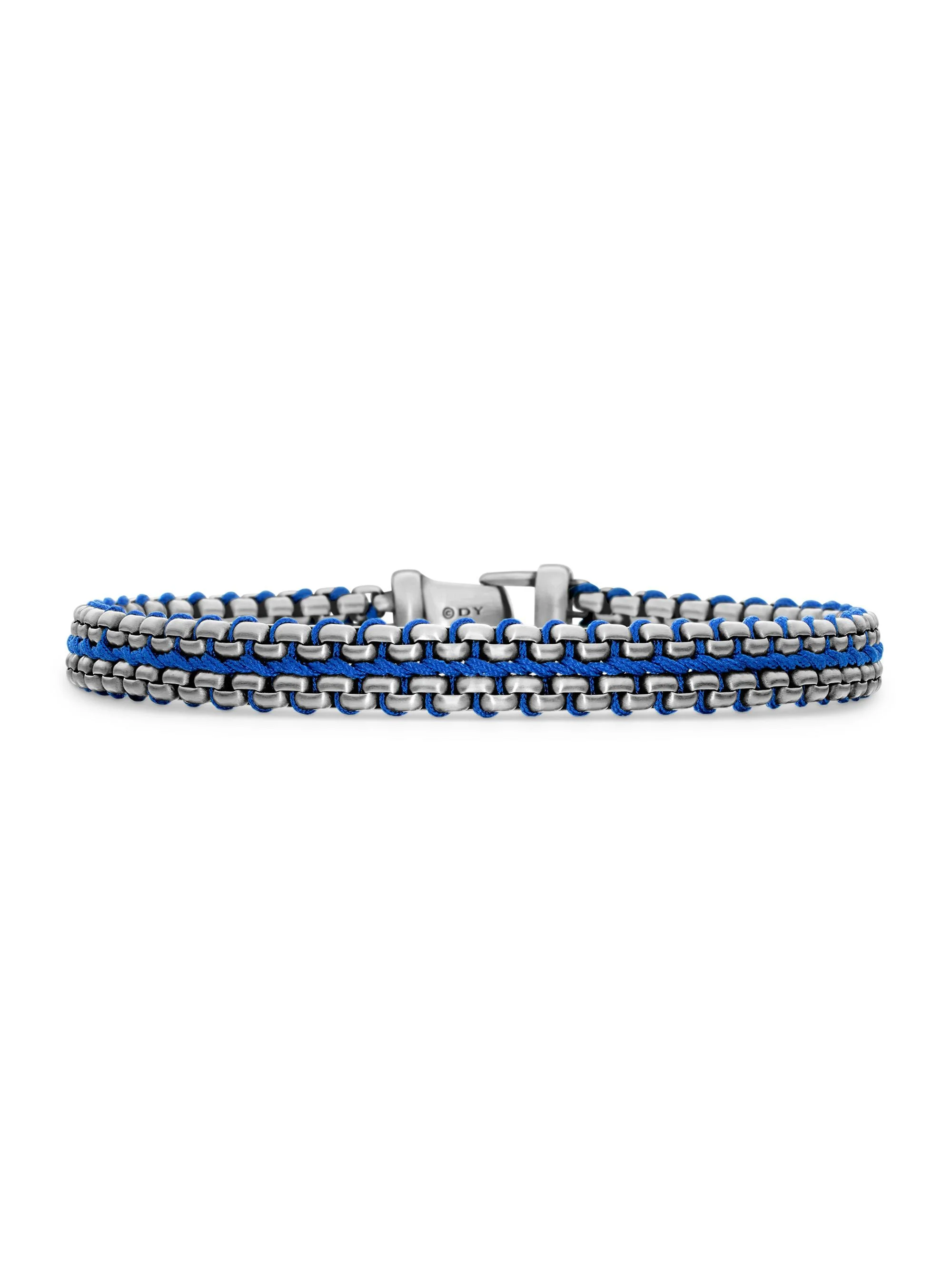 Men's Woven Box Chain Bracelet in Sterling Silver - Blue - 1