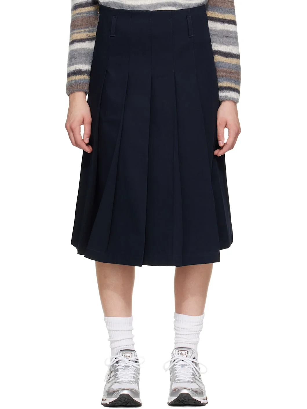 Navy Pleated Midi Skirt - 1